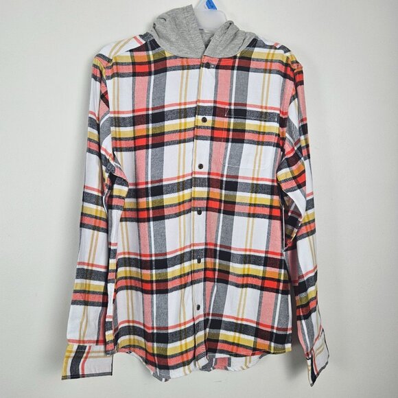 Boys XXL-18 Wonder Nation Hooded Plaid Shirt Chest Pocket Button Up School Warm - Picture 1 of 8
